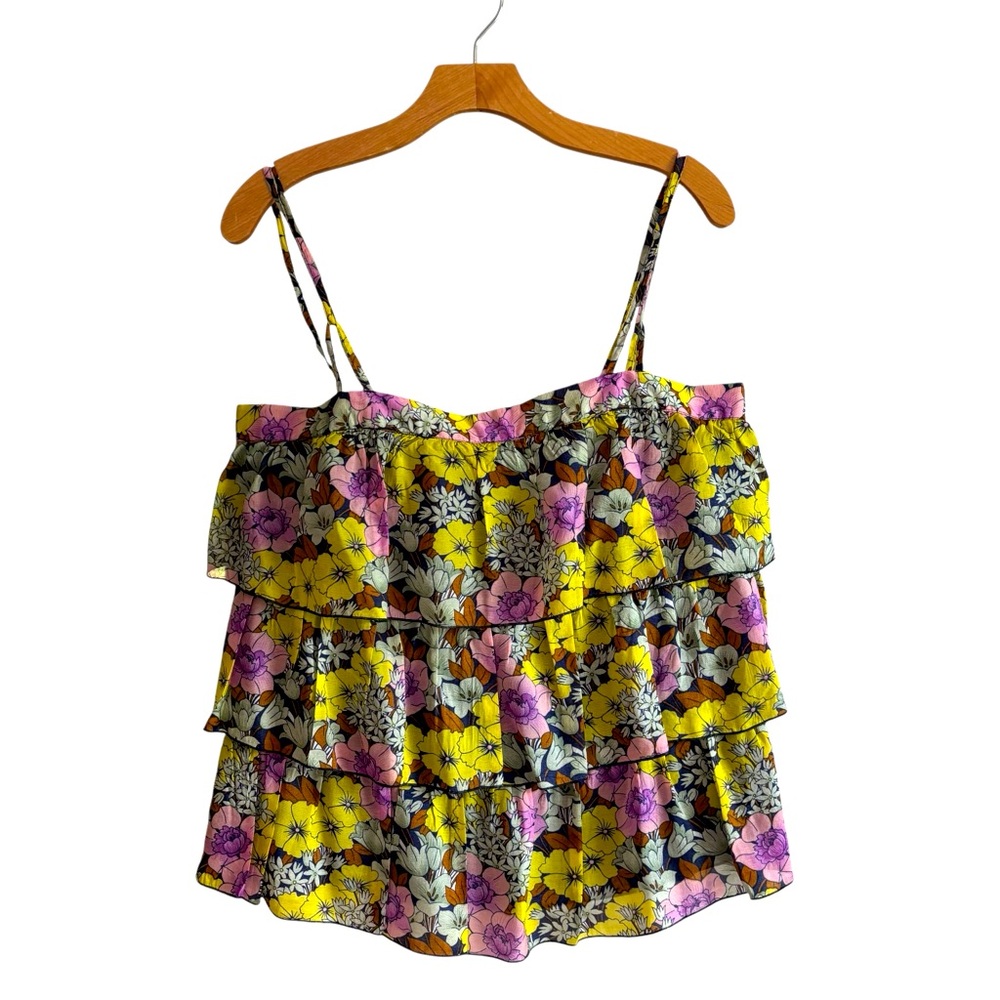 ANTHROPOLOGIE LEIFNOTES Floral Tiered  Ruffled CamisoleTop Yellow Purple Sz 12
